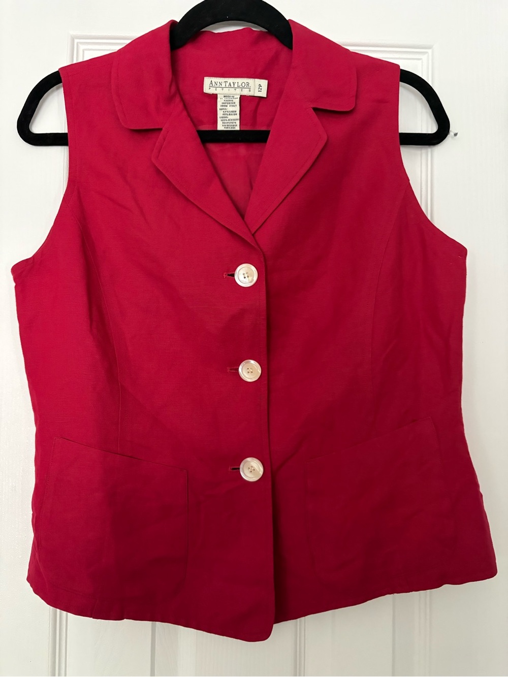 Vintage Ann Taylor Petites Red Linen Blend Tailored Vest Blazer - Size 12P